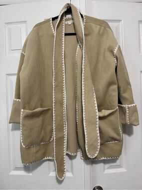 Blu Pepper Beige Cardigan with White Trim